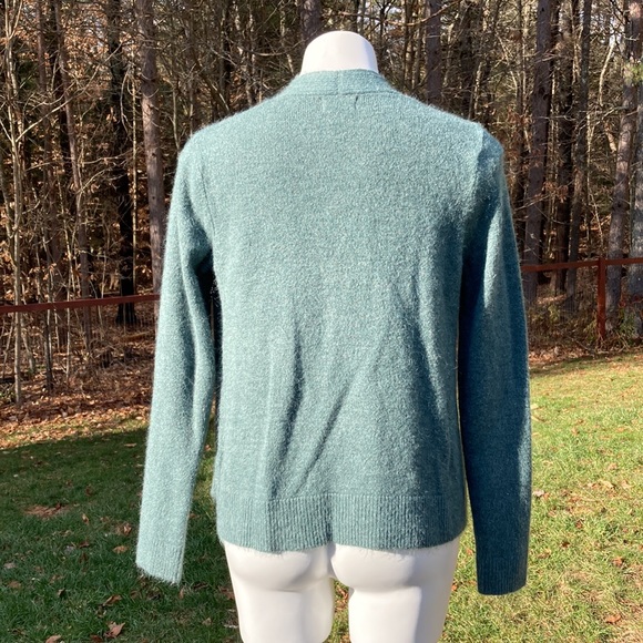 Soft deep sage green fuzzy open front sweater size S - Picture 4 of 6
